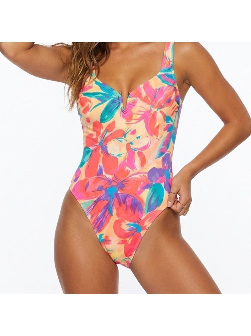 Sun Streak Floral Vintage 90's One-Piece Swimsuit Size 8